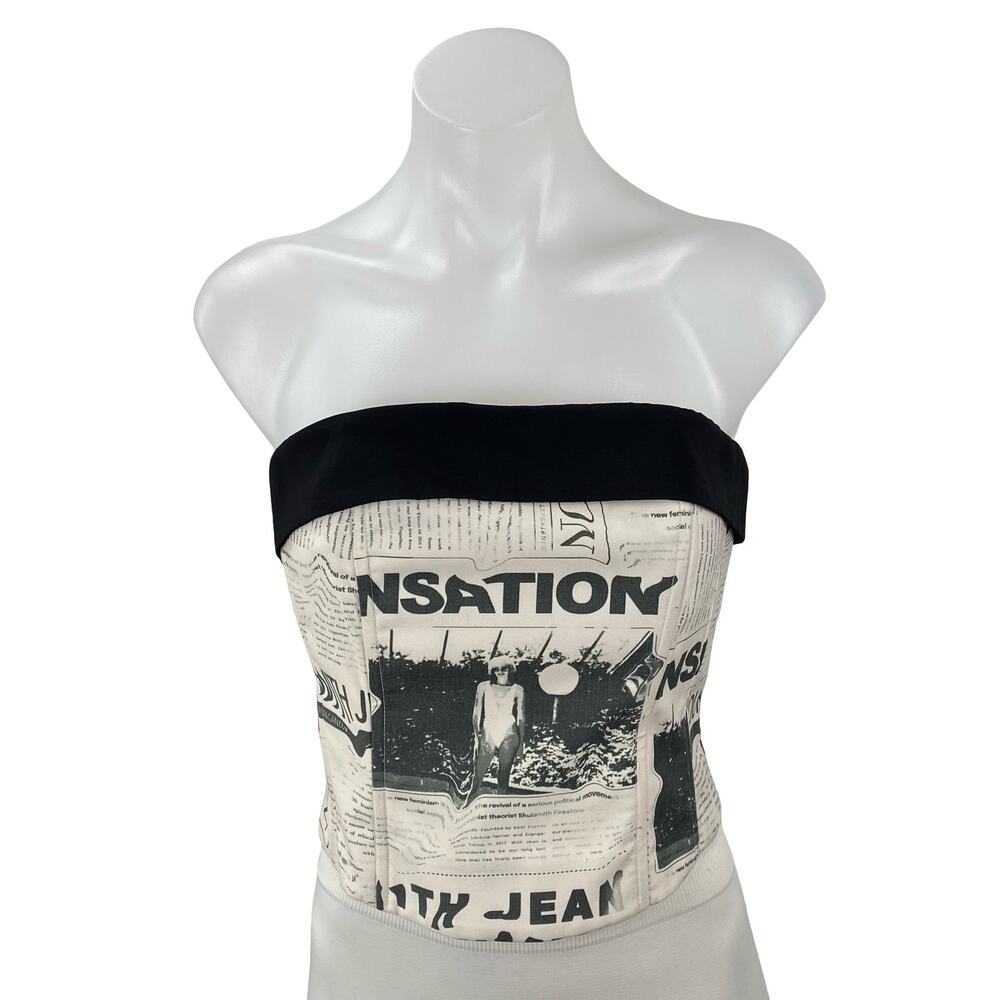 With Jéan Carla Read All About It Print Strapless Tube Bandeau Crop Corset Top M